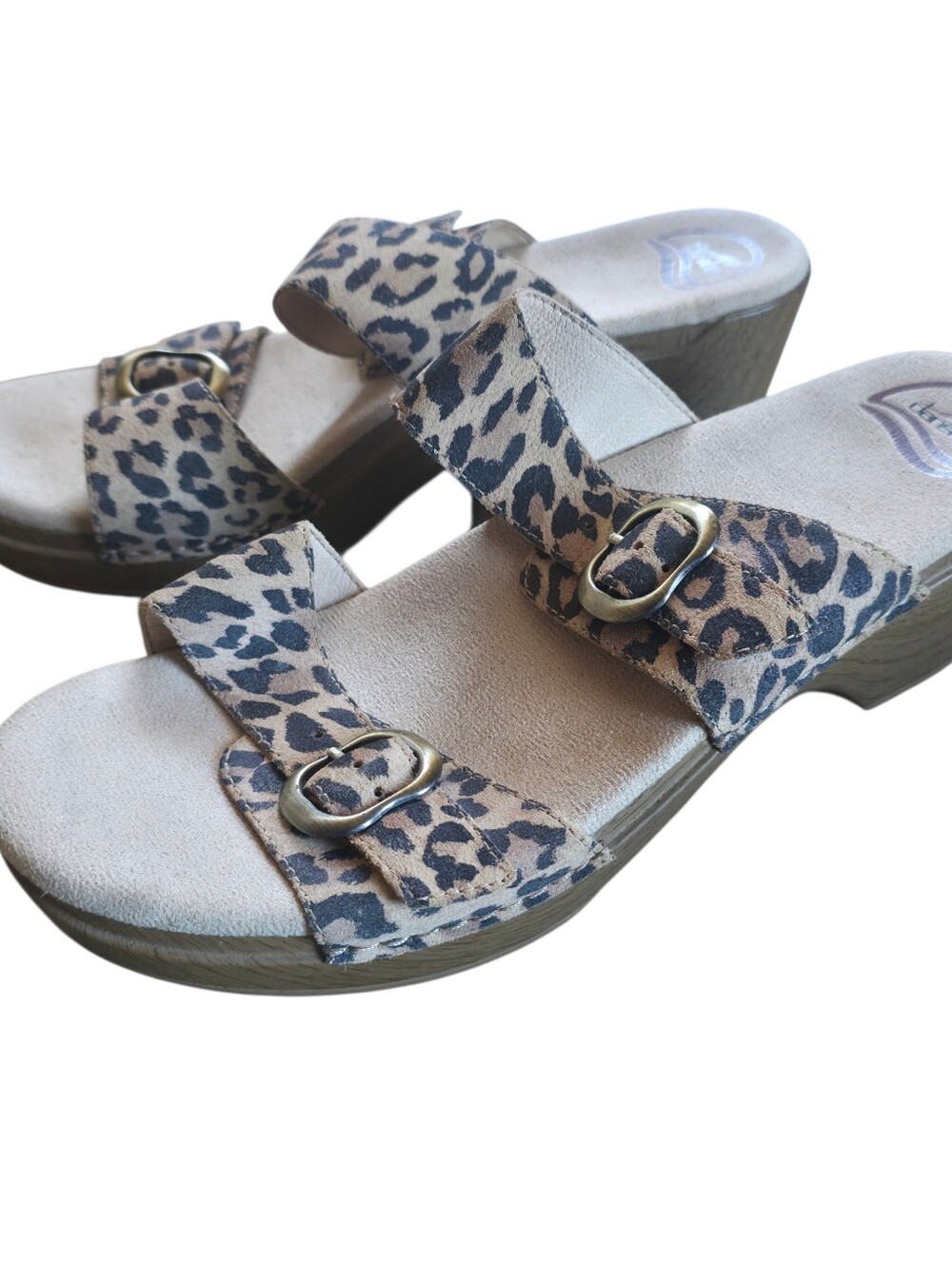 Dansko Leopard Print Double Buckle Wedge Sandals Size 42 - Picture 3 of 10